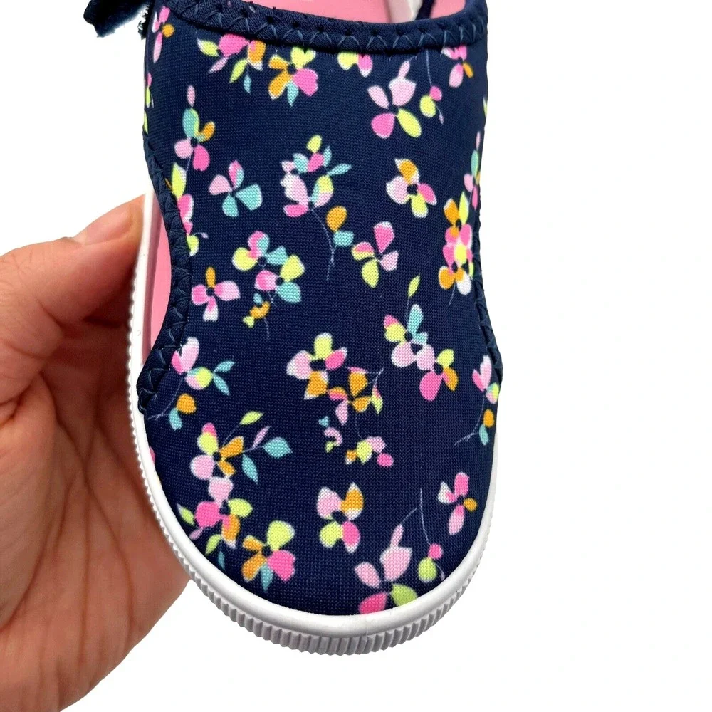 Carters Toddler Girls‎ Closed Toe Sandals Size 8 Navy Pink Floral Print Slip-on